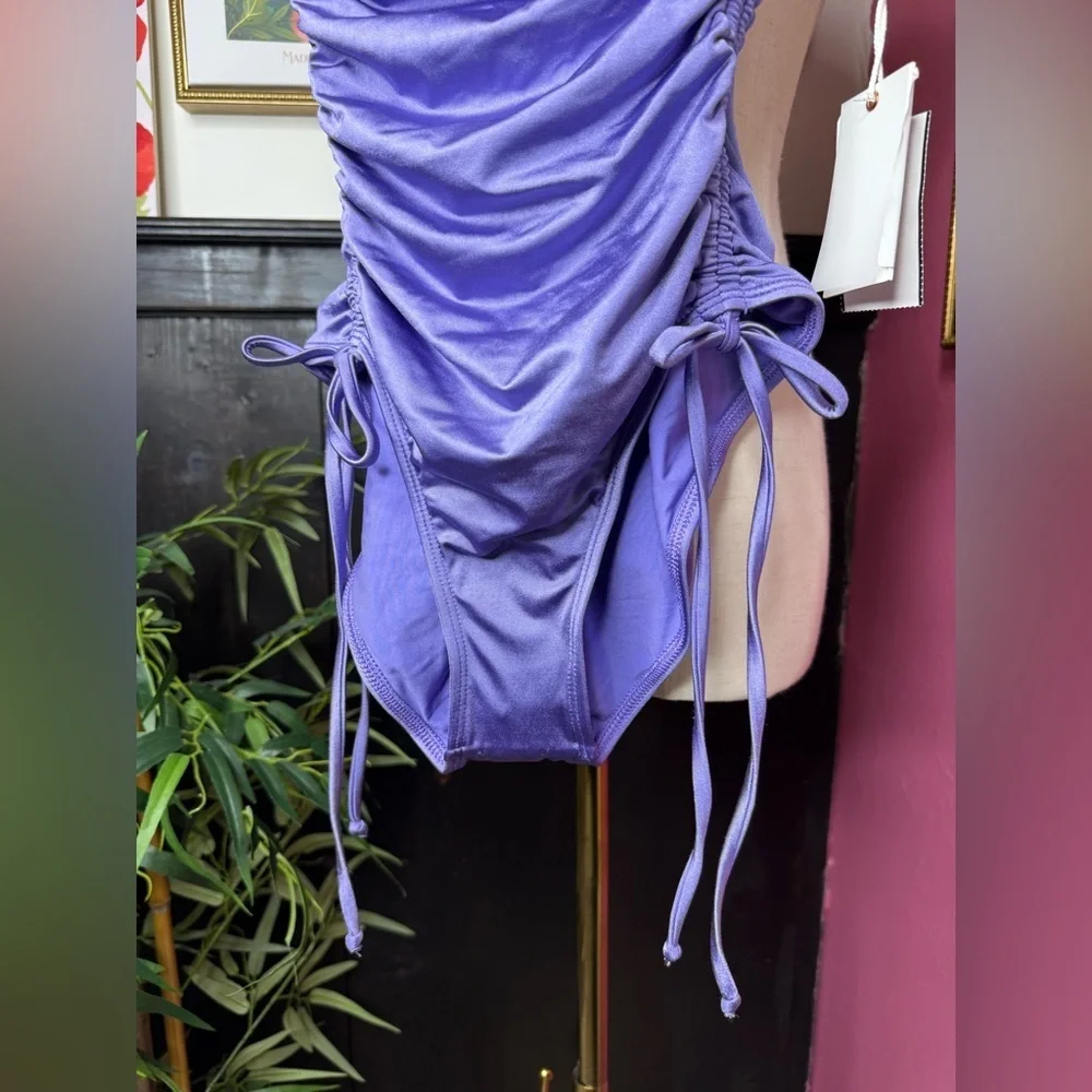 NWT Good American Metallic Purple One Piece Swimsuit Ruched Sz 2